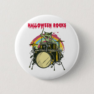 Halloween Rocks, Halloween Zombie Cat Drummer 6 Cm Round Badge