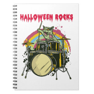 Halloween Rocks, Halloween Zombie Cat Drummer Notebook