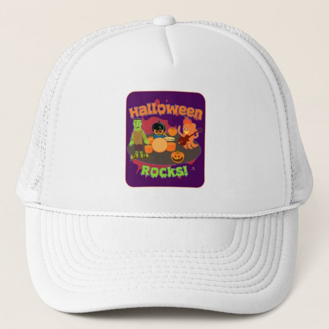 Halloween Rocks Spooky October Character Art Trucker Hat (Front)