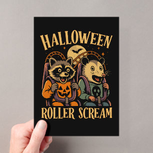 Halloween Roller Scream Racoon and Opossum Acrylic Invitations