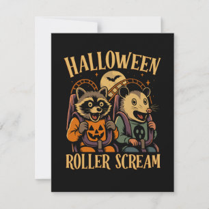 Halloween Roller Scream Racoon and Opossum Card