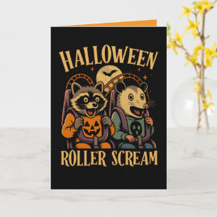 Halloween Roller Scream Racoon and Opossum Card