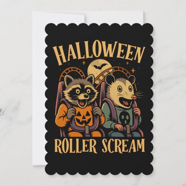 Halloween Roller Scream Racoon and Opossum Invitation (Front)