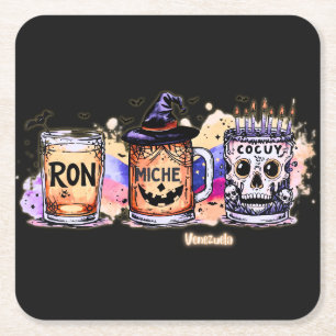 Halloween Ron, Miche and Cocuy - Venezuelan Humor Square Paper Coaster