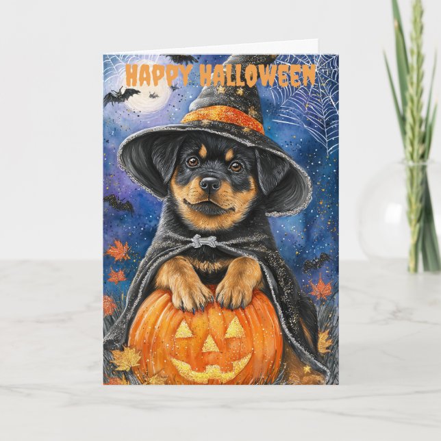 Halloween Rottweiler Dog Holiday Card (Front)