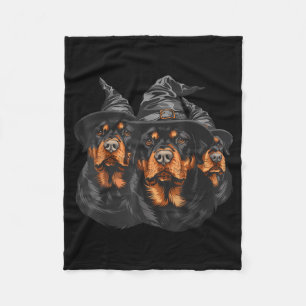 Halloween Rottweiler Dogs Witch Cute Spooky Black Fleece Blanket