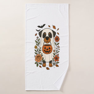 Halloween Rottweiler with Flowers Bath Towel
