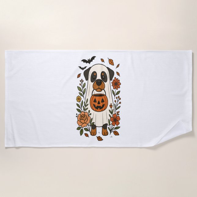 Halloween Rottweiler with Flowers Beach Towel (Front)