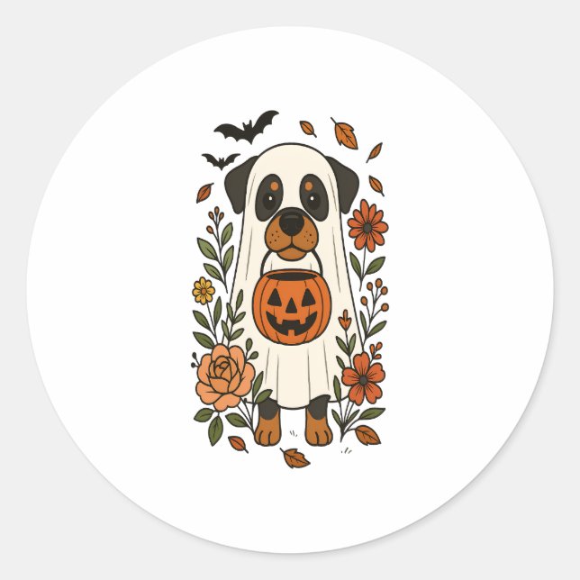 Halloween Rottweiler with Flowers Classic Round Sticker (Front)
