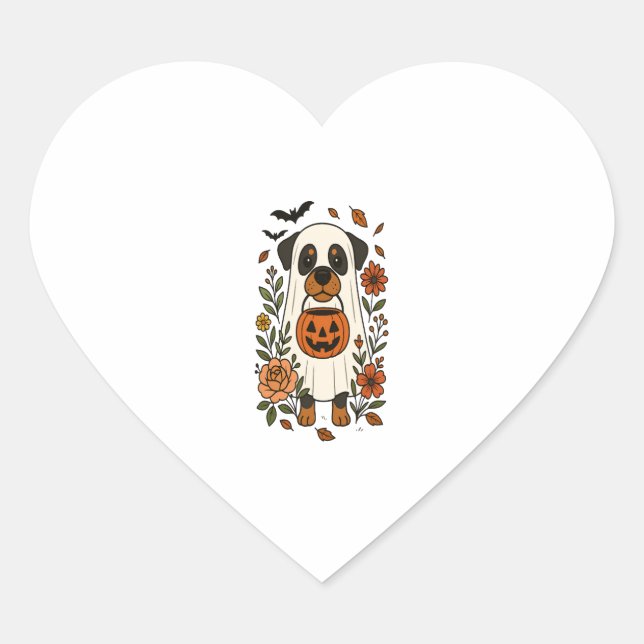 Halloween Rottweiler with Flowers Heart Sticker (Front)