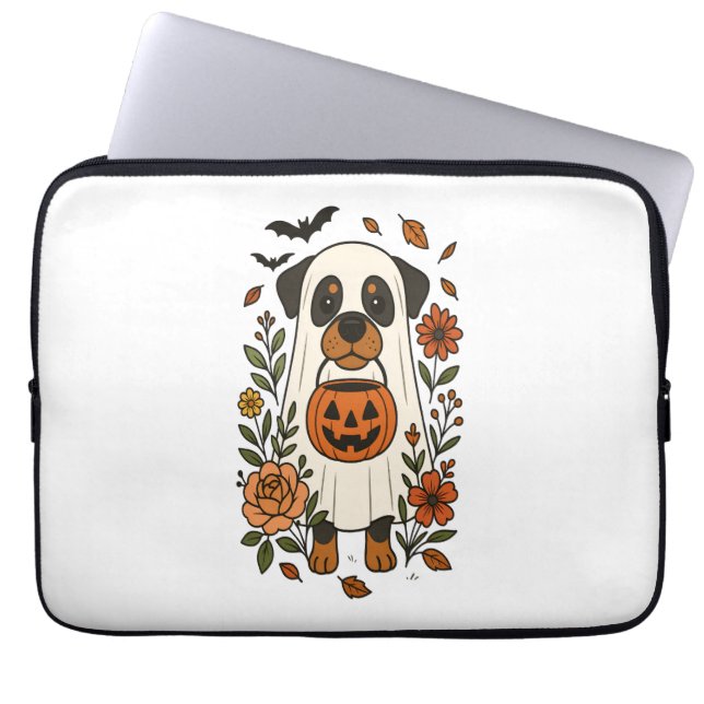Halloween Rottweiler with Flowers Laptop Sleeve (Front)