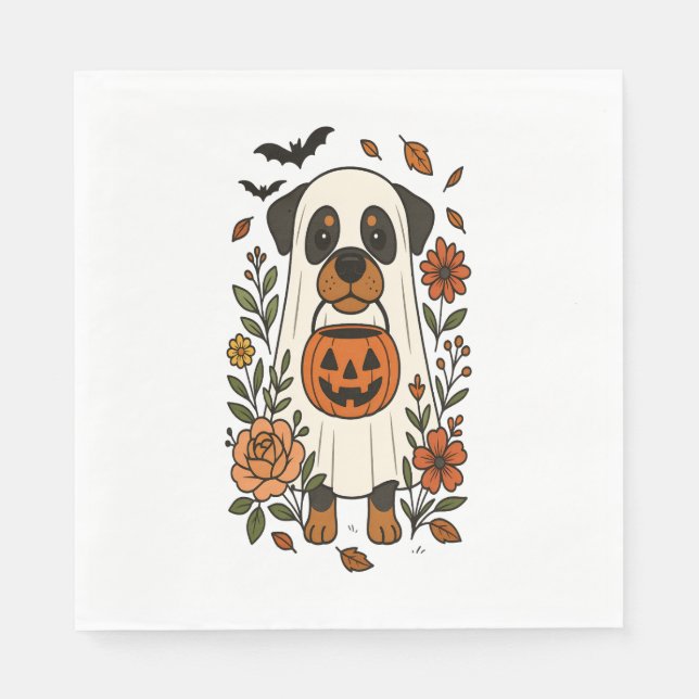 Halloween Rottweiler with Flowers Napkin (Front)