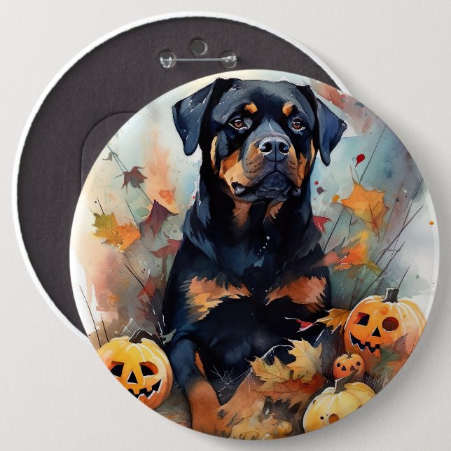 Halloween Rottweiler With Pumpkins Scary 6 Cm Round Badge (Front & Back)