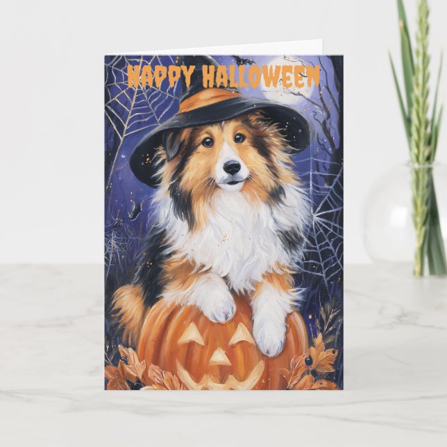 Halloween Rough Collie Dog Holiday Card (Front)