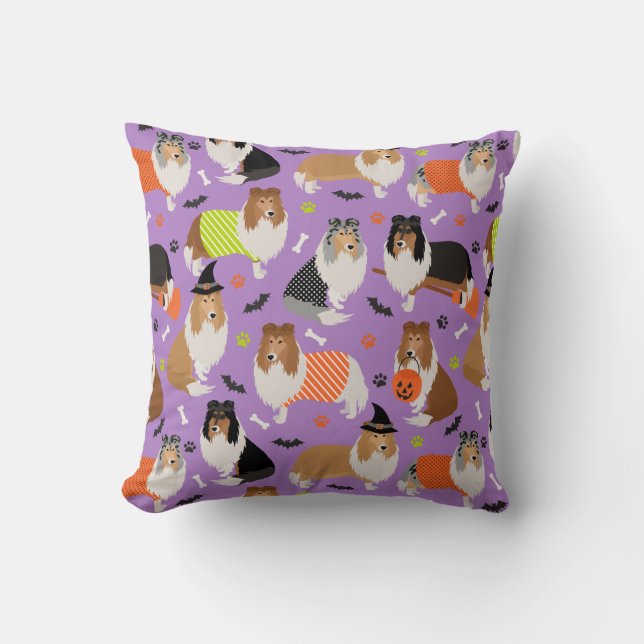 Halloween Rough Collie Throw Pillow (Front)