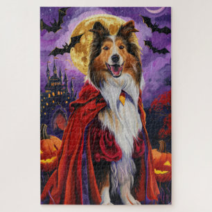 Halloween Rough Collie Vampire Pumpkins Scary Jigsaw Puzzle