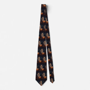 Halloween Rough Collie With Pumpkins Scary Tie
