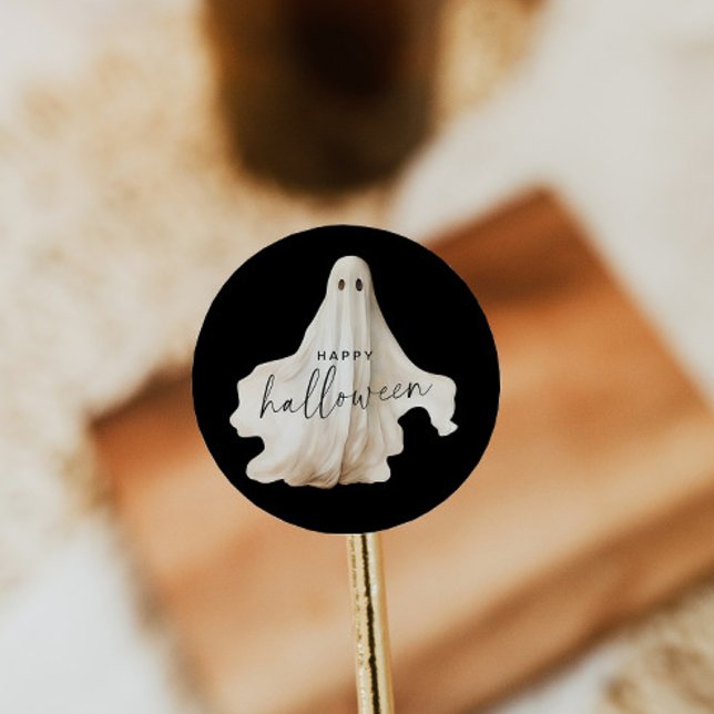 Halloween Round Sticker Ghost Spooky Black White (Creator Uploaded)