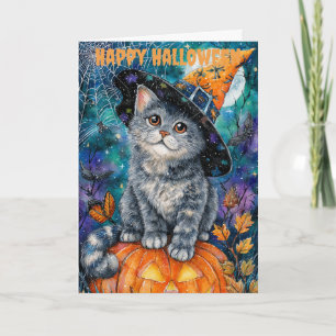 Halloween Russian Blue Cat Holiday Card
