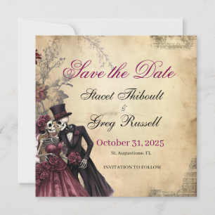 Halloween Rustic Gothic Skeleton Save the Date Invitation