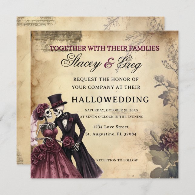 Halloween Rustic Gothic Skeleton Wedding  Invitation (Front/Back)