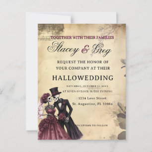Halloween Rustic Gothic Skeleton Wedding Postcard