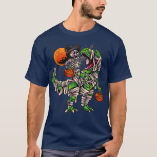 Halloween S For Boys Kids Men Skeleton Riding Dino T-Shirt