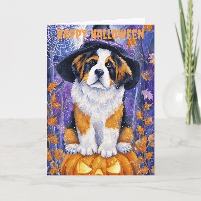 Halloween Saint Bernard Dog Holiday Card (Front)