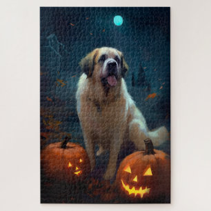 Halloween Saint Bernard With Pumpkins Scary  Jigsaw Puzzle