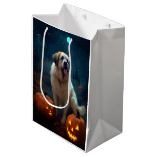 Halloween Saint Bernard With Pumpkins Scary  Medium Gift Bag