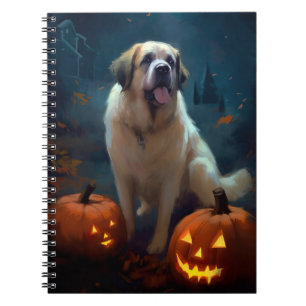 Halloween Saint Bernard With Pumpkins Scary Notebook