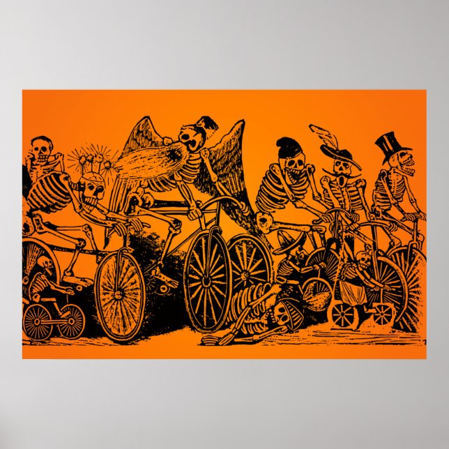 HALLOWEEN SALE! Skeleton Cyclists by J. Posada Poster (Front)