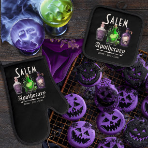 Halloween Salem Apothecary Potions Tonics Elixirs Oven Mitt & Pot Holder Set