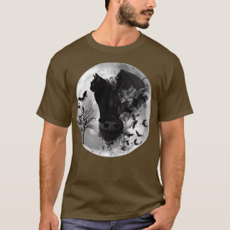 Halloween Samhain Batcat Black Cat Witchy Moon Bat T-Shirt