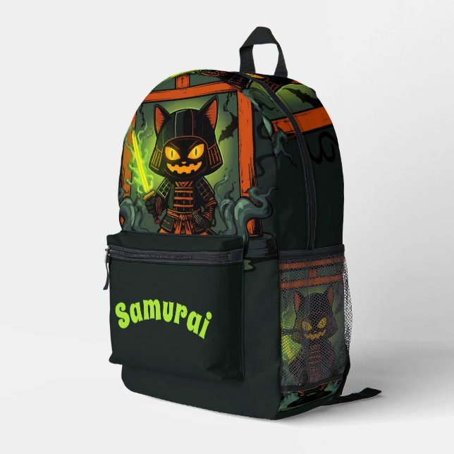 Halloween Samurai Warrior – Creepy Japanese Spooky Printed Backpack (Back Corner Right)