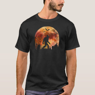 Halloween Sasquatch In A Cemetery Spooky Full Moon T-Shirt