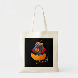 Halloween sausage dog pumpkin tote bag