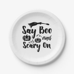 Halloween Say Boo And Scary On Birthday Paper Plate