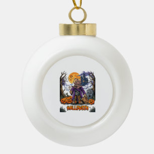 Halloween Scarecrow Candy Sack Pumpkins Haunted Ho Ceramic Ball Christmas Ornament