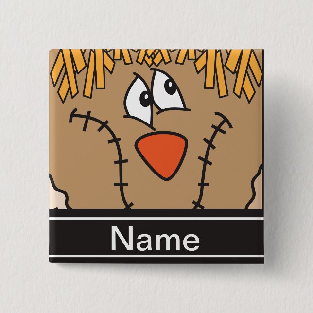 Halloween Scarecrow Face Personalise 15 Cm Square Badge (Front)