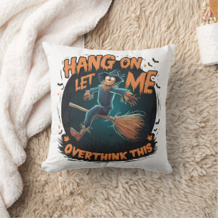 Halloween scarecrow flying through a spooky night cushion