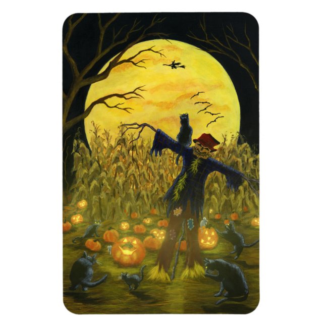 Halloween scarecrow in a cornfield "Jack's Place" Magnet (Vertical)
