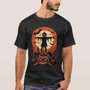 Halloween Scarecrow Pumpkin Moon Haunted Night T-Shirt