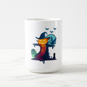 Halloween Scarecrow With Bats Crow And Owl Coffee Mug
