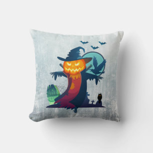 Halloween Scarecrow With Bats Crow And Owl Cushion