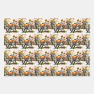 Halloween Scarecrows, Kitty Witch, Fall Harvest, Wrapping Paper Sheet