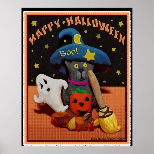 Halloween Scared Cat Art Poster (Front)