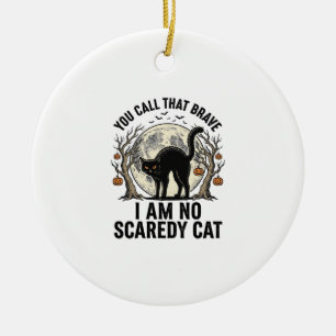 Halloween Scaredy Cat Vintage Engraving Shirt Desi Ceramic Ornament