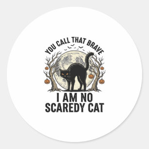 Halloween Scaredy Cat Vintage Engraving Shirt Desi Classic Round Sticker