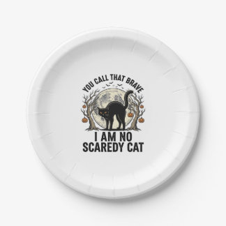 Halloween Scaredy Cat Vintage Engraving Shirt Desi Paper Plate